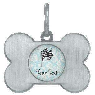 Damask Chequered Flag. Pet ID Tag