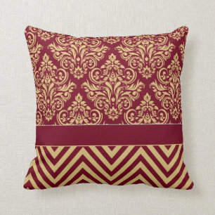Damask Chevron - burgundy sand Throw Pillow