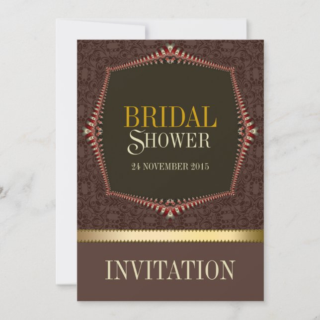 Damask Chocolate nuptiale douche Invitation (Devant)