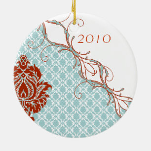 Damask Christmas Family Photo Ornament