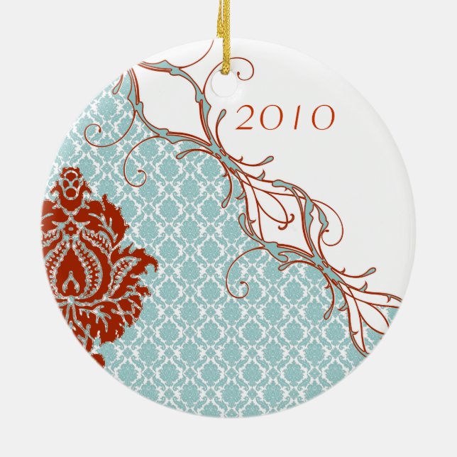 Damask Christmas Family Photo Ornament (Back)