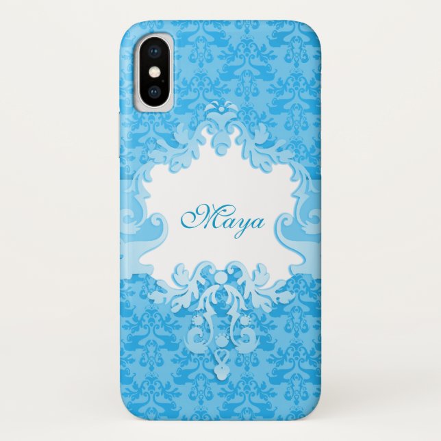 Damask ciel bleu nom coque iphone (Dos)