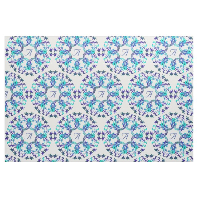 damask circles pattern.Monogram. Fabric (Fat Quarter)