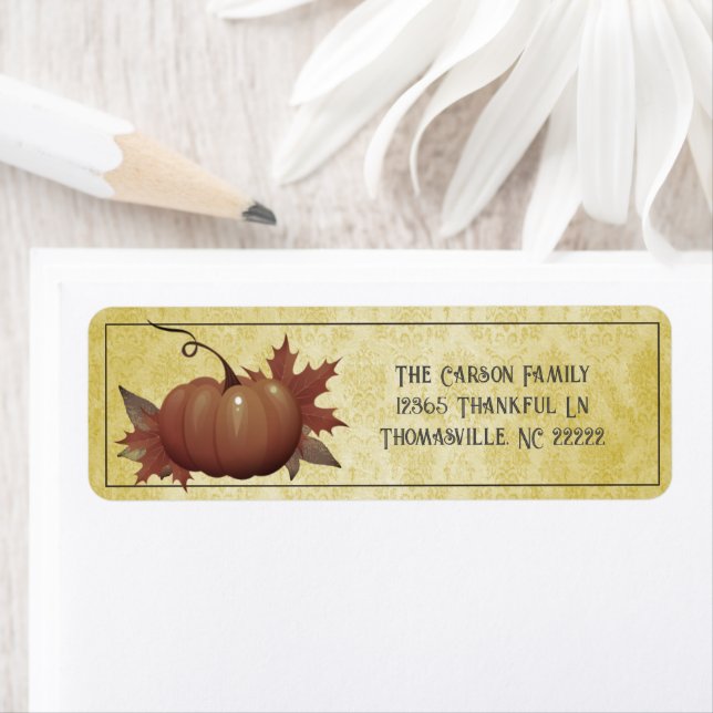 Damask, Citrouille de Thanksgiving | Étiquette jau (En situation)