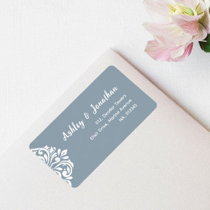 Damask Classic Elegant Cadet Grey Wedding Label