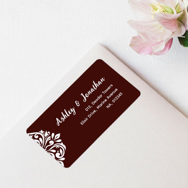 Damask Classic Elegant Mahogany Red Wedding Label (Creator Uploaded)