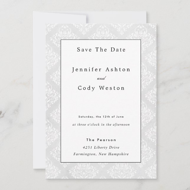 Damask Classic White Elegant Wedding Invitation (Front)