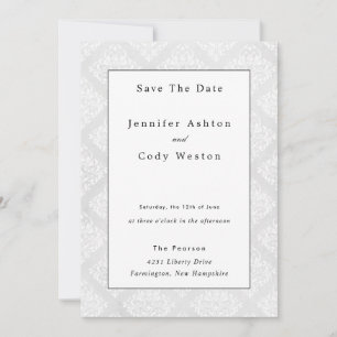 Damask Classique Blanc Élégant Mariage Invitation