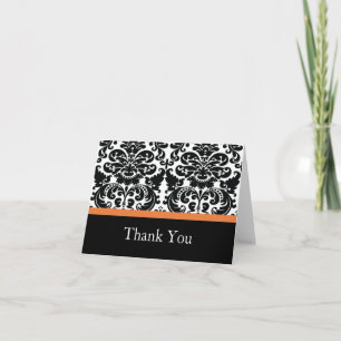 Damask Coral Rose Thank You Note Card