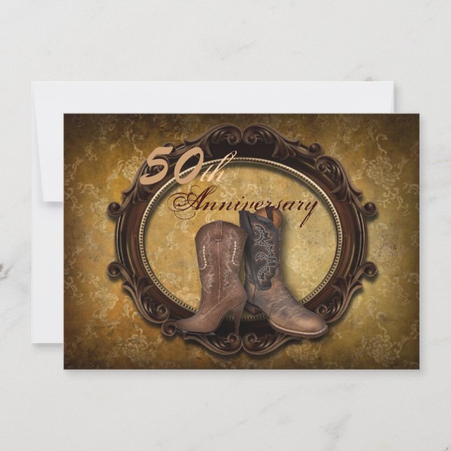 damask cowboy country 50th wedding anniversary invitation (Front)
