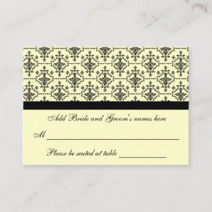 Damask Cream And Black Formal Seating Place Card