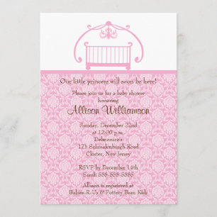 Damask Crib Girl Baby Shower Invitation