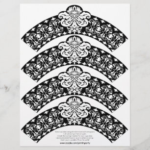 Damask Cupcake Wrapper White on Black