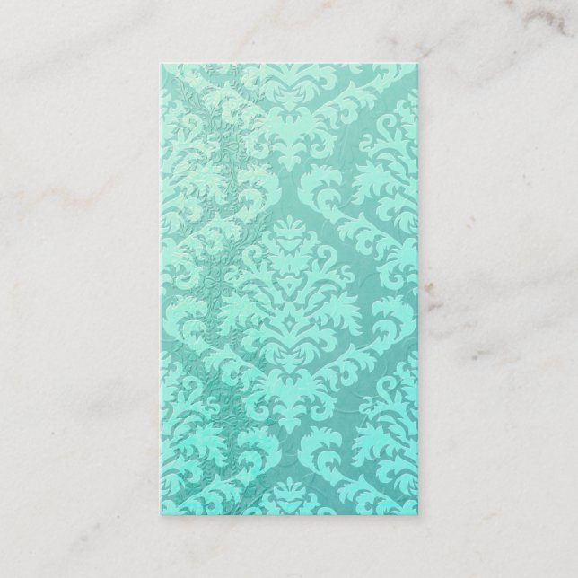 Damask Cut Velvet, Embossed Satin in Mint Green Business Card (Front)