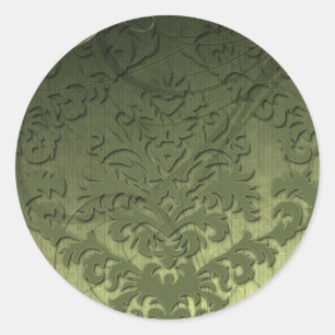 Damask Cut Velvet, Swank Swirls in Olive Classic Round Sticker