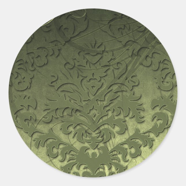 Damask Cut Velvet, Swank Swirls in Olive Classic Round Sticker (Front)