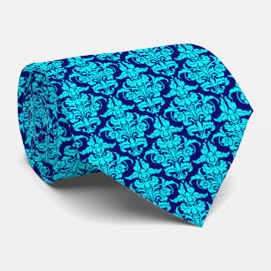 Damask - Cyan on Deep Navy Tie