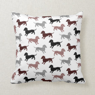 Damask Dachshunds Holiday Pattern Throw Pillow