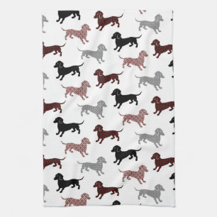 Damask Dackel Cute Dachshunds Kitchen Towel