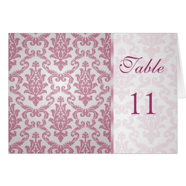 Damask dark pink Table number Card (Front Horizontal)