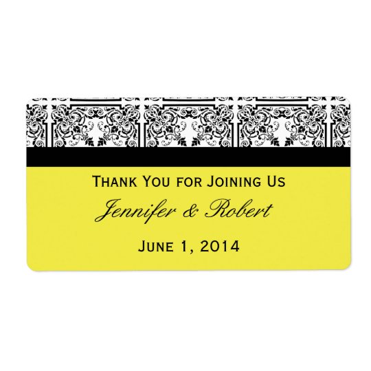 Damask Delight in Lemon Yellow Water Bottle Label Shipping Label