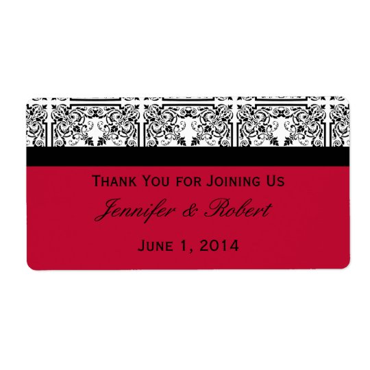 Damask Delight in Scarlet Red Water Bottle Label Shipping Label