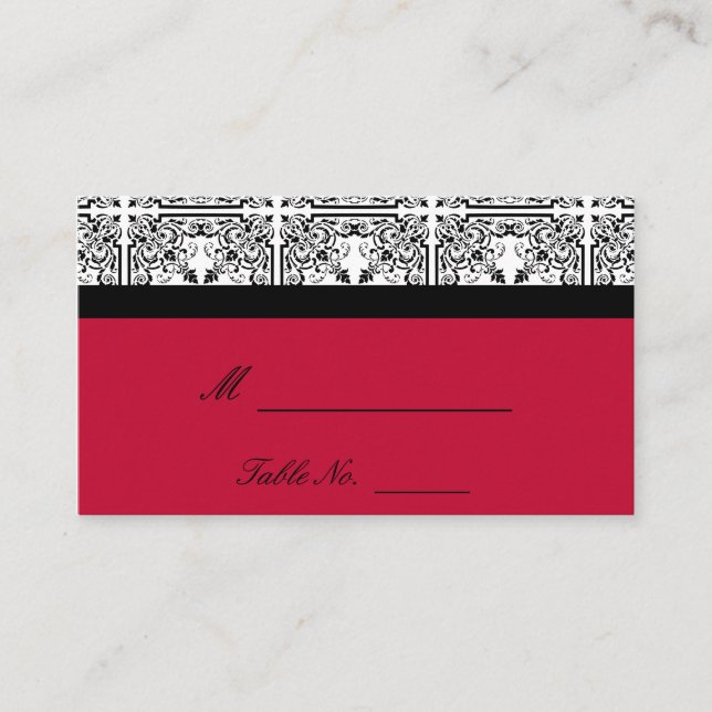 Damask Delight in Scarlet Red Wedding Place Cards (Front)