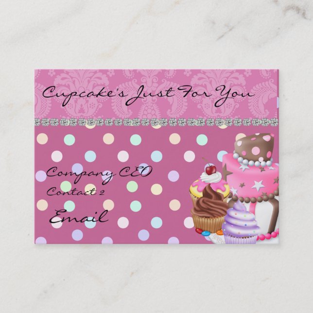 Damask Design CUPCAKE  Business Card BLING TOO (Front)