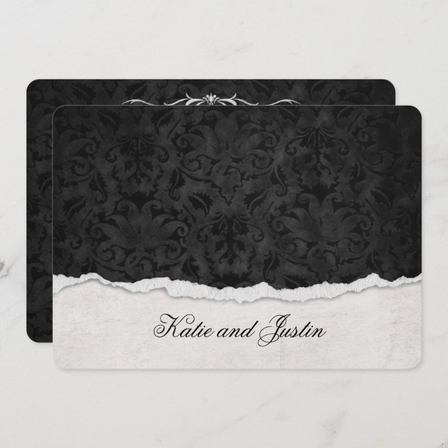 Damask design with torn edge invitation (Front/Back)