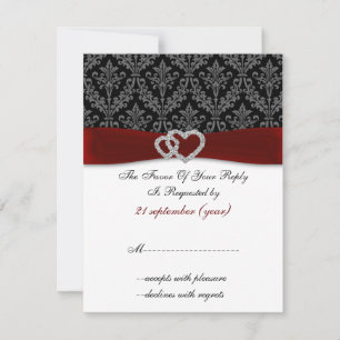 damask diamante red wedding RSVP Card