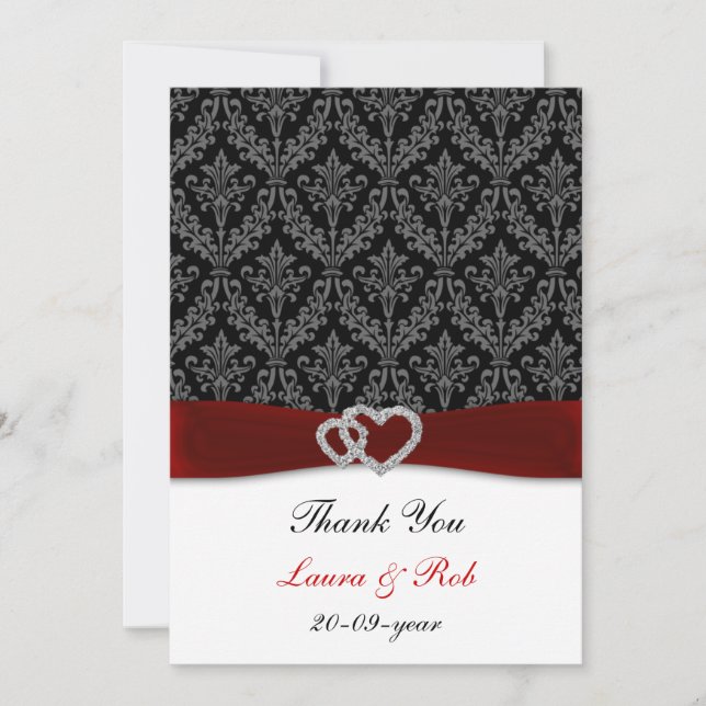 damask diamante rouge mariage merci (Devant)