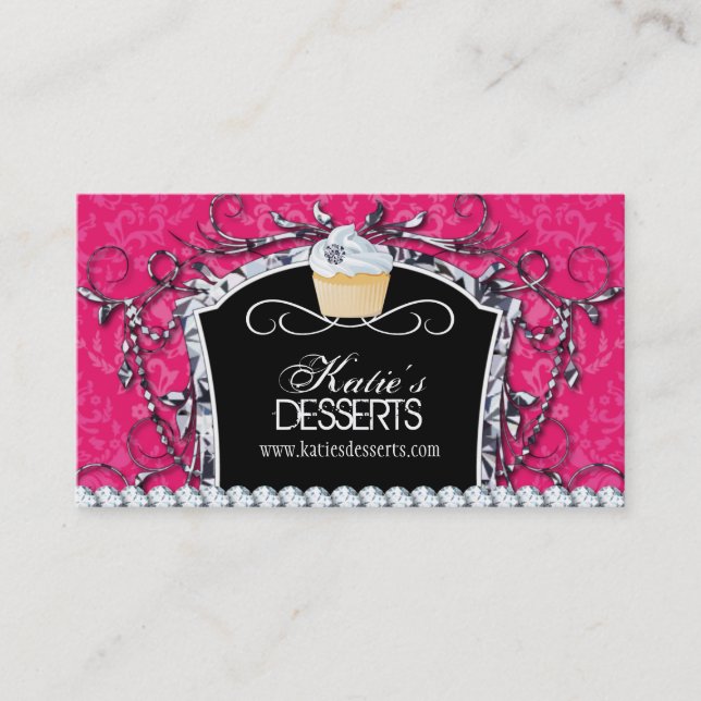 Damask Diva Cupcake Bakery Business Card (Front)