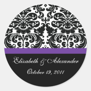Damask Eggplant Purple Bridal Shower Sticker