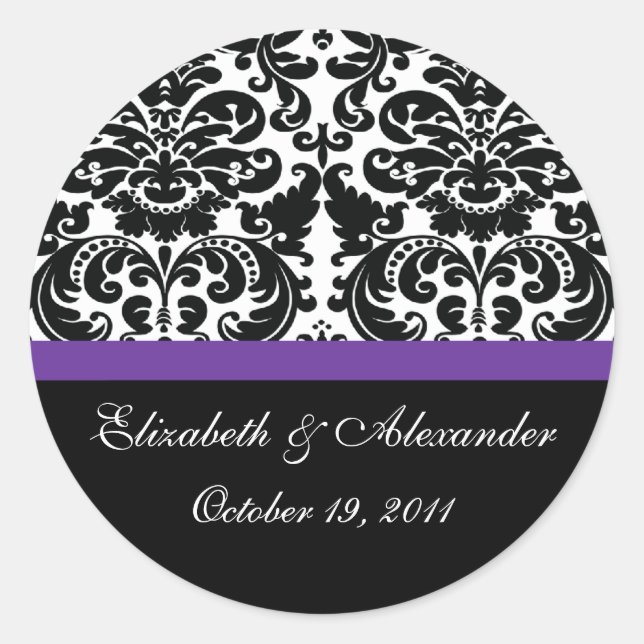 Damask Eggplant Purple Bridal Shower Sticker (Front)