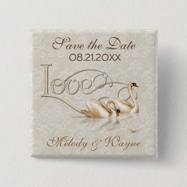 Damask Elegance 2 Inch Square Button (Front)