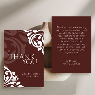 Damask Elegance Mahogany Wedding Thank You Card