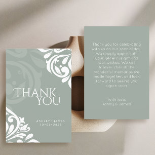 Damask Elegance (Olive) Wedding Thank You Card