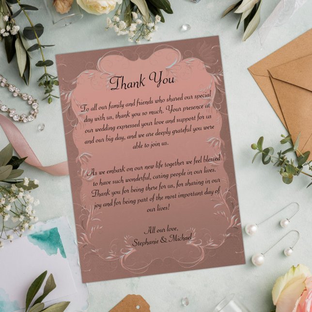 Damask Elegance Rose Gold Wedding Thank You Card (Creator Uploaded)