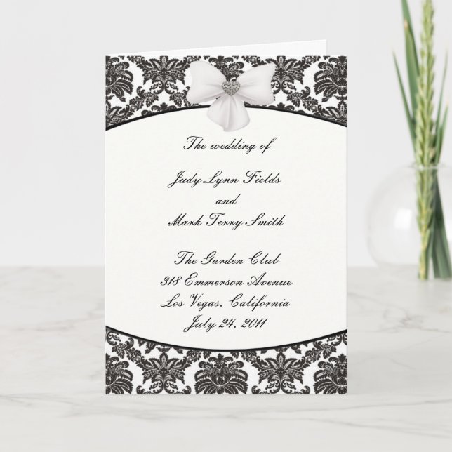 Damask Elegance Wedding Carte du programme de mari (Devant)