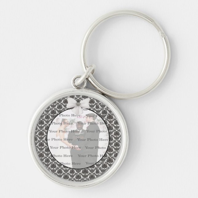 Damask Elegance Wedding Silver Round Key Chain (Front)