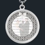 Damask Elegance Wedding Silver Round Necklace<br><div class="desc">Personalize this pretty necklace to have as wedding favours at your wedding reception or to have one yourself as a remembrance of your special day. This necklace is also the perfect gift for the bride at her bridal shower. Personalize by adding your photo.</div>