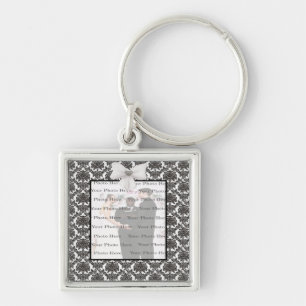 Damask Elegance Wedding Silver Square Key Chain