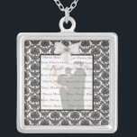 Damask Elegance Wedding  Silver Square Necklace<br><div class="desc">Personalize this pretty necklace to have as wedding favours at your wedding reception or to have one yourself as a remembrance of your special day. This necklace is also the perfect gift for the bride at her bridal shower. Personalize by adding your photo.</div>