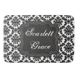 Damask Elegant Black & White Bath Mat Custom