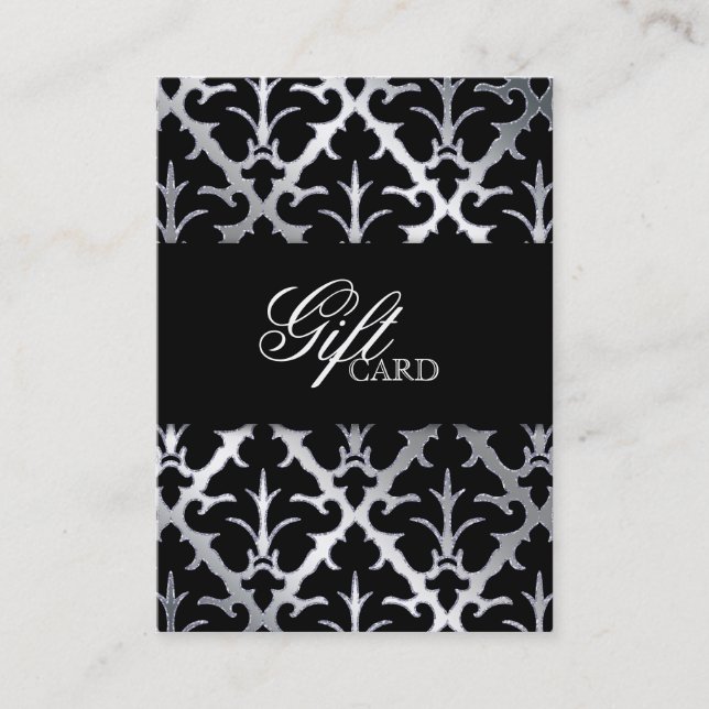 Damask Elegant Carte Cadeau Argent Noir (Devant)