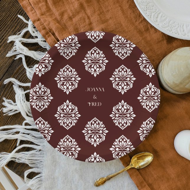 Damask Elegant Classic Mahogany Red Wedding Plates (Creator Uploaded)