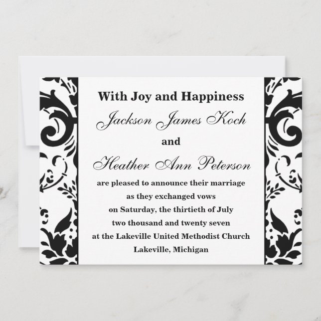 Damask Elegant Formal Wedding Announcement (Front)
