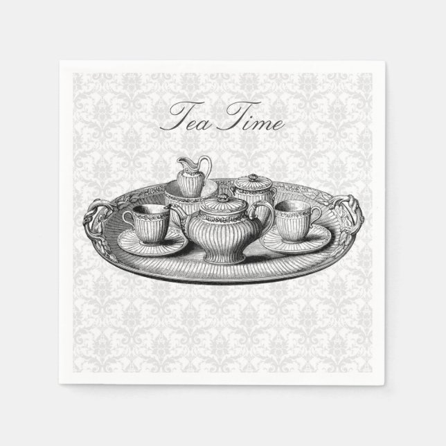 Damask Elegant Tea Party Teapot Custom Text Napkin (Front)