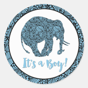 Damask Elephant It's a Boy! Classic Round Sticker