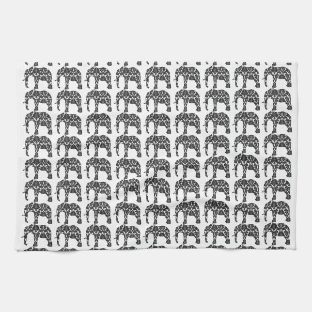 Damask Elephant Pattern Kitchen Towel (Horizontal)